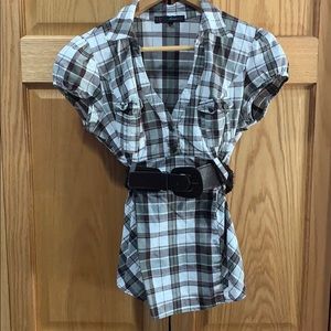 Fitted Plaid belted Top